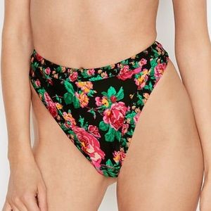 For Love And Lemons Floral Bikini Bottom - Black and Pink